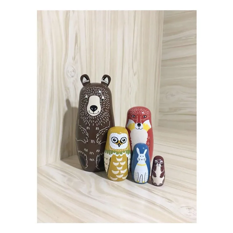 5 pcs หมีรัสเซีย Matryoshka ตุ๊กตา Handmade Basswood ตุ๊กตาชุดตุ๊กตา Matryoshka ของเล่นของเล่นตกแต่งบ้าน