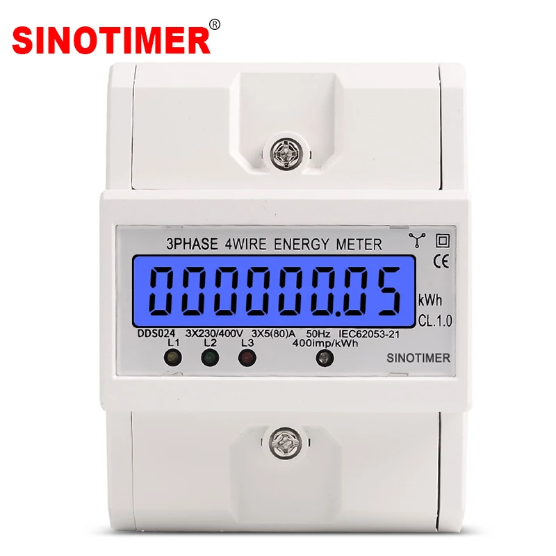 

Din Rail 3 Phase 4 Wire Electronic Watt Power Consumption Energy Meter Wattmeter KWh 5-80A 380V AC 50Hz LCD Backlight Display