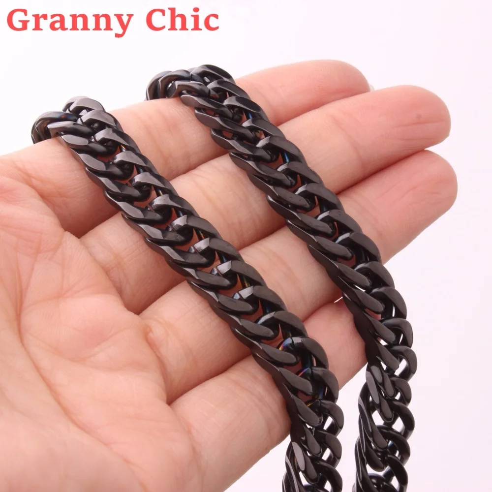 Granny Chic Fashion 316L Stainless Steel Necklace for Women Men Silver Rose Gold Black Color Cuban Chain Jewelry