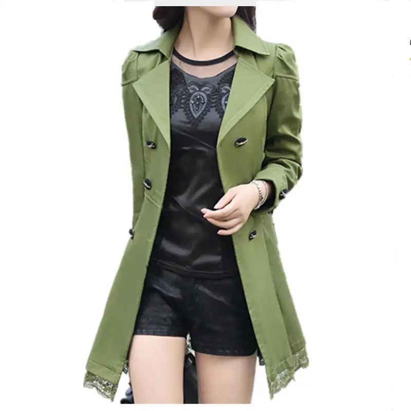 

Fashion female spring slim trench coat / women's lace lap style solid colour double breasted long coat / size M-XXXL