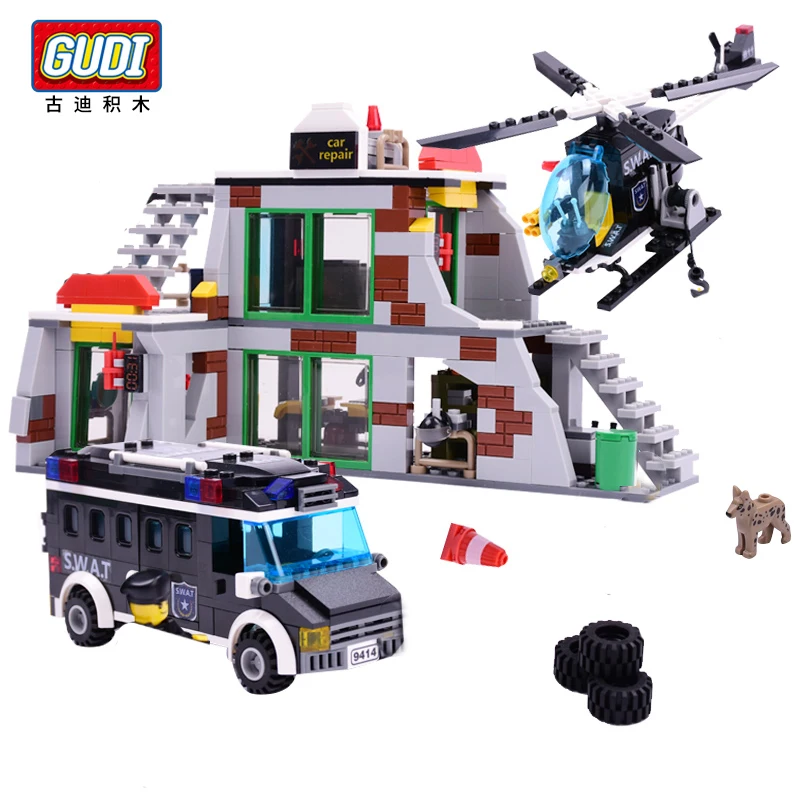 GUDI Blocks SWAT Command Center 566pcs Mini Bricks Assemble Building Blocks Set Toys For Children Gifts