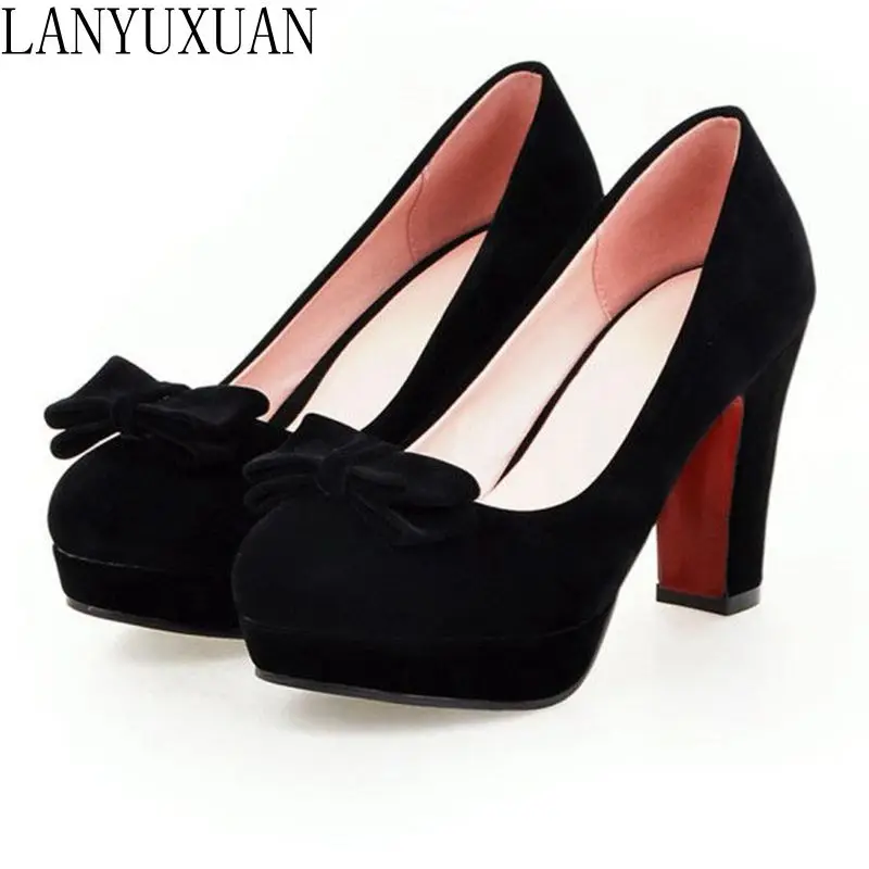 LANYUXUAN grande taille 34 ~ 43 chaussures femme talons hauts bout rond pompes chaussures de mariage douces Zapatos Mujer sapatos femininos 215-3