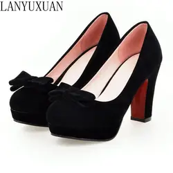 LANYUXUAN Big Size 34 ~ 43 buty damskie szpilki czółenka z okrągłymi noskami słodkie buty ślubne Zapatos Mujer sapatos femininos 215-3