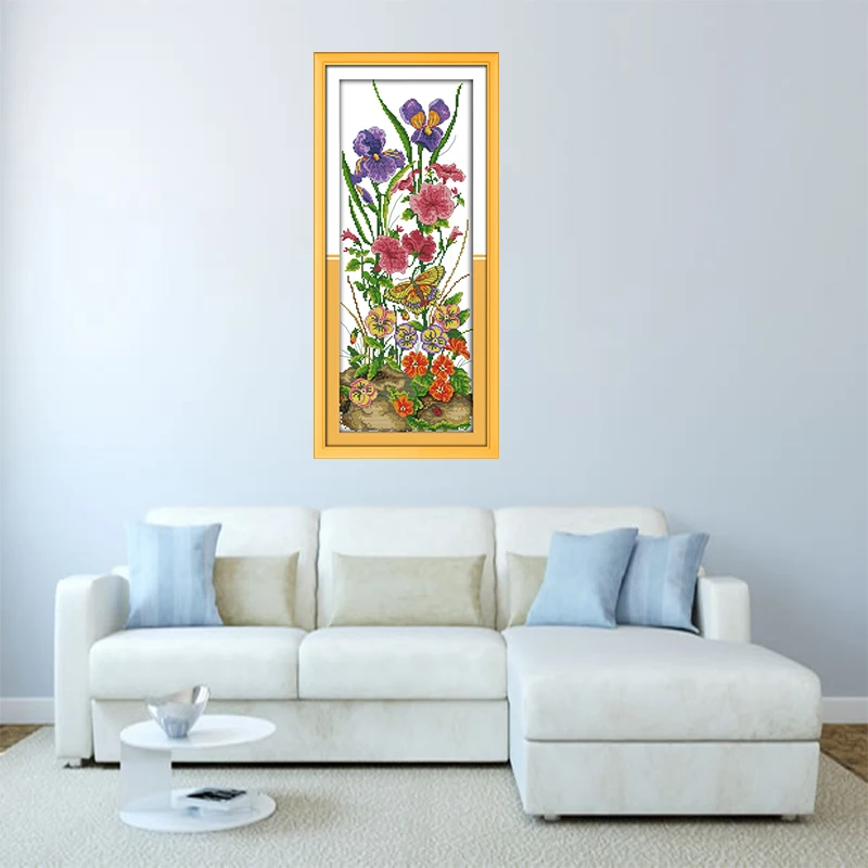 Minimalist modern plants flowers diy furniture sewing embroidery butterfly love flowers vertical living room cross stitch suite