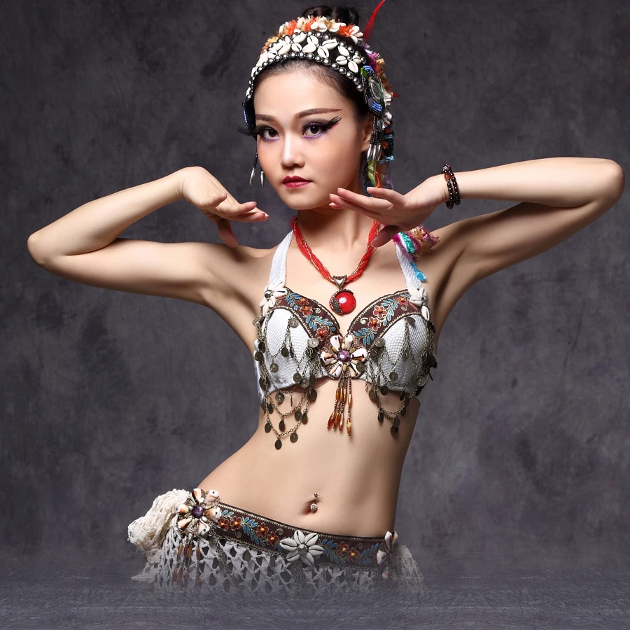 Tribal Belly Dance Clothes 3pcs Outfit Sexy Embroid Tops Hip Belt and Pants Women Tribal Dance Costume