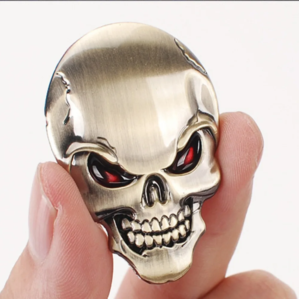 Calcomanía de Metal 3D para coche y motocicleta, pegatinas de calavera negra y dorada, emblema, insignia