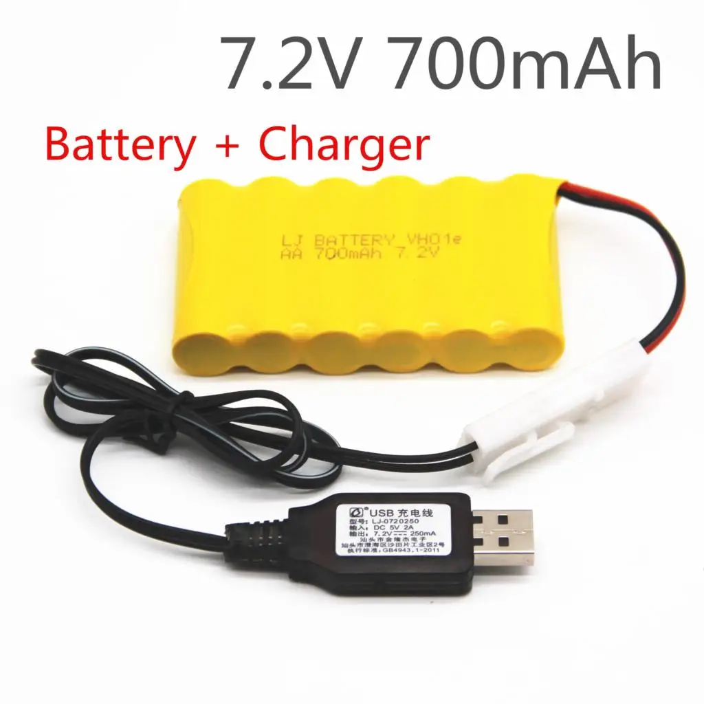 7.2v 700mah AA NI-CD البطارية مع 7.2v شاحن مجموعة ل الكهربائية لعب سيارة Telerobot قارب التحكم عن بعد خزان L6.2-2P التوصيل