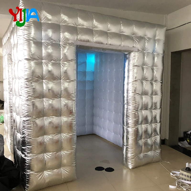 

Silver or Gold Cube inflatable Photo booth with LED lights 16 color changing Photo booth backdrops stand For party