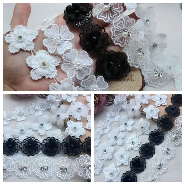 5 ярдов, новинка, кружевная ткань ручной работы с бусинами и цветами, кружевное кружево, Водорастворимая Вышивка «сделай сам», одежда, свадебные украшения, аксессуары FT016