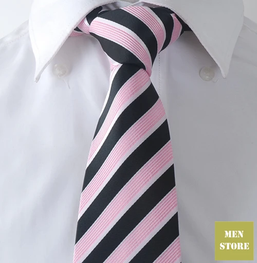 

Black Pink Stripes Men 100% Jacquard Woven Silk Handmade 3" Necktie 8 cm Neckwear Wedding Party Groom Tie AT249