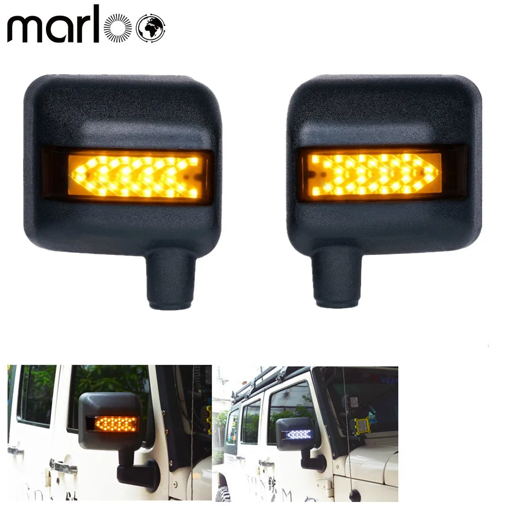 2pc Car Led Side Mirror Housing Covers White DRL Amber Turn Signal Lights for Jeep Wrangler JK JKU 07-18 Accessories