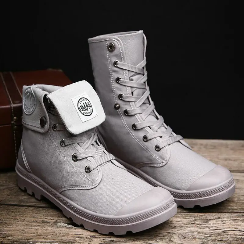New Brand Mens shoes short boots High Top ankle Retro Male All Black Canvas desert boots work motorcyle Shoes VV-10Z