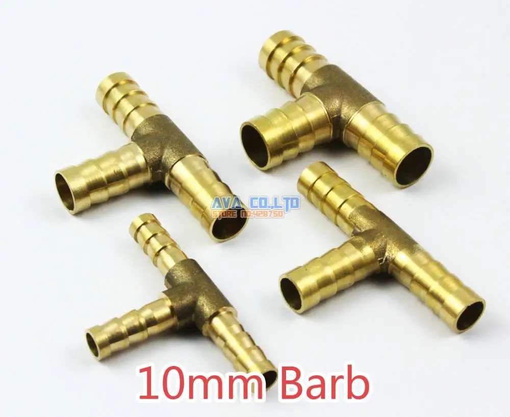 

10 Pieces Brass T 3 way 10mm Barb Fuel Hose Joiner Air Gas Water Hose Connector Coupler