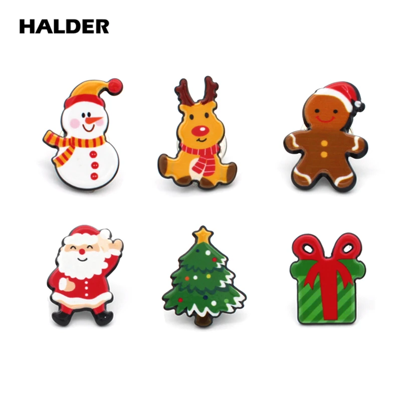 6pcs set Christmas Pin Santa Claus Snow man Elk Tree Gifts Brooch Lapel pin backpack bags Badge Jewelry for Women Men