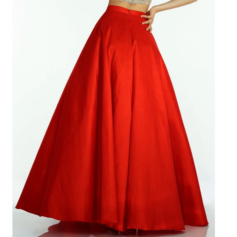 Formal Chic Hot Red Floor Length Skirts For Women To Formal Party Taffeta Long Skirts Fashion Zipper Style Custom Made