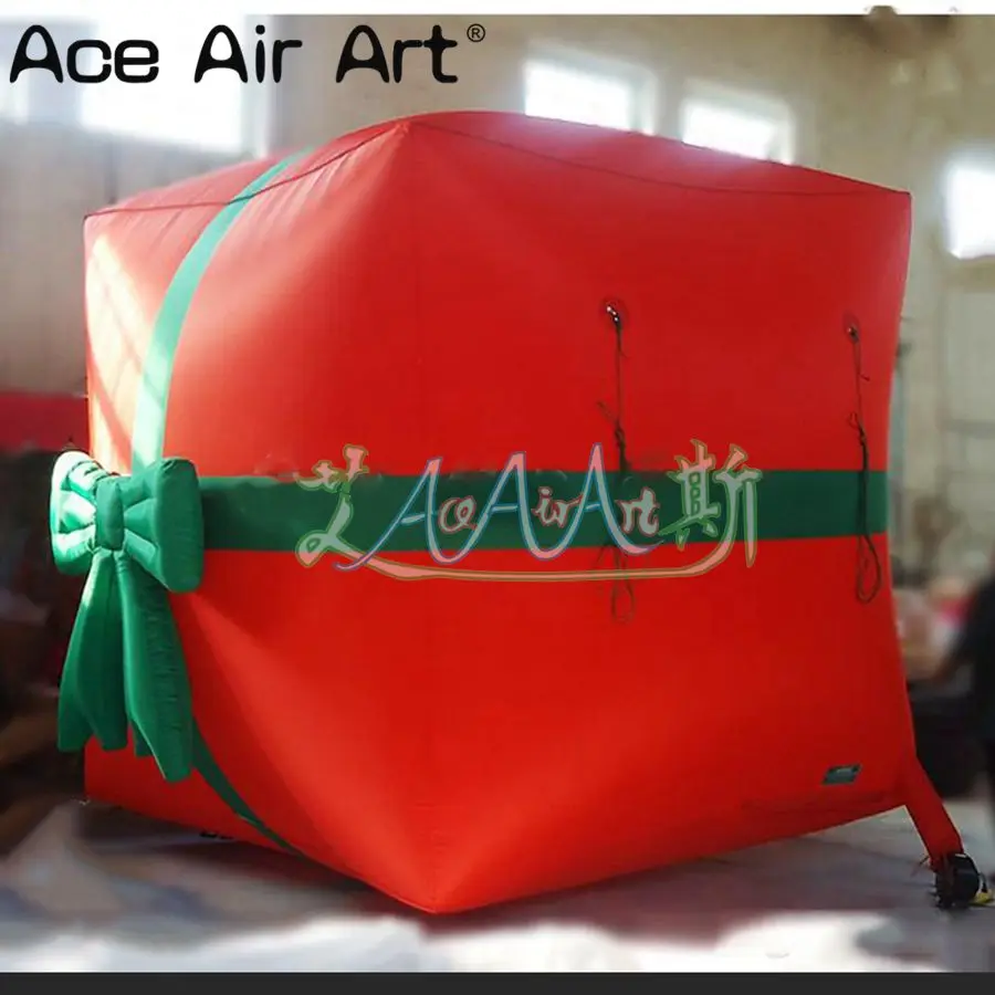 3 meters wide/tall red Christmas gift box inflatable Christmas gift for holiday ornaments