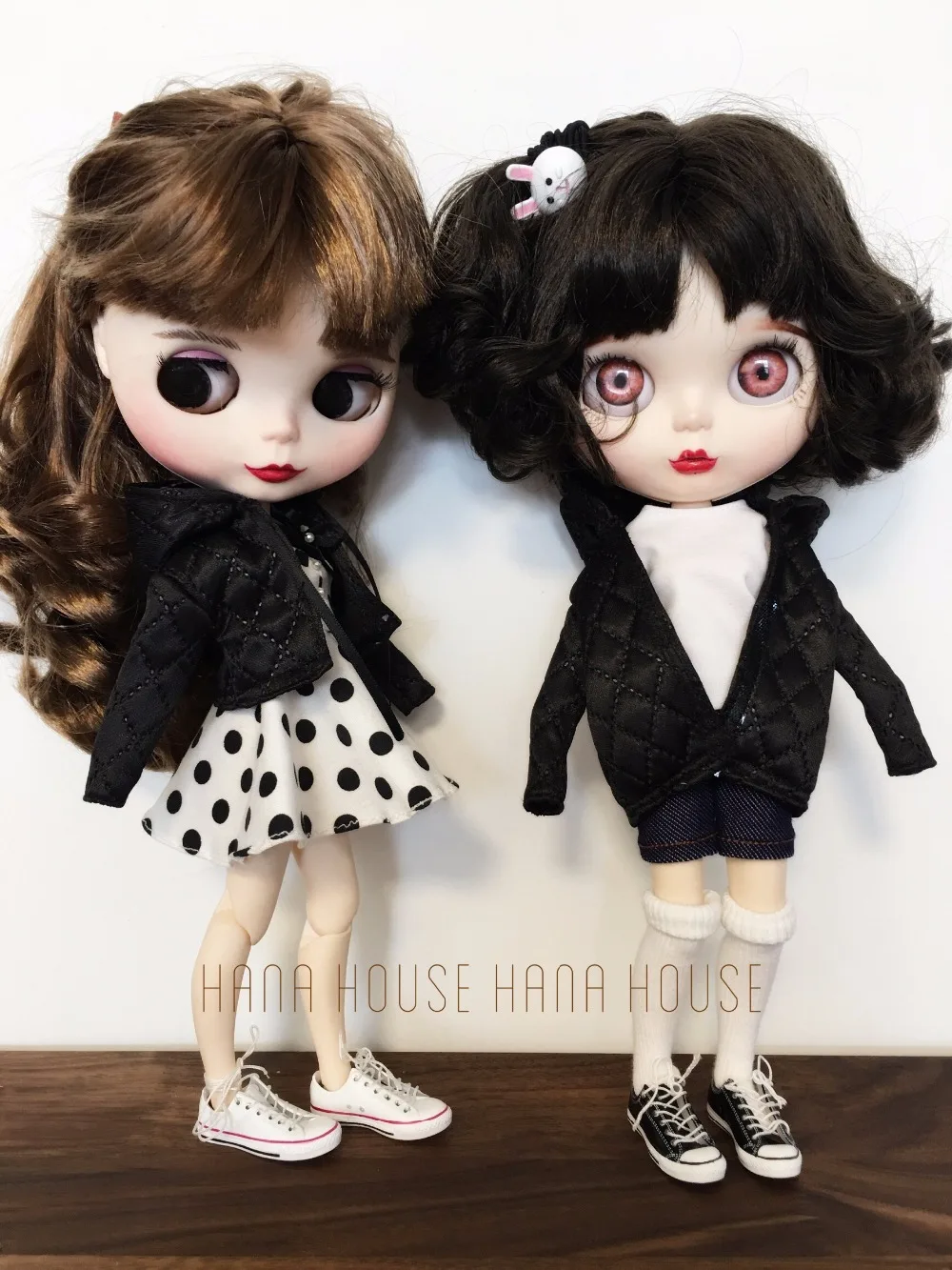 

1 PCS White Polka Dot Dress Black Coat Chain Bag for Blyth Licca Dolls Accessories