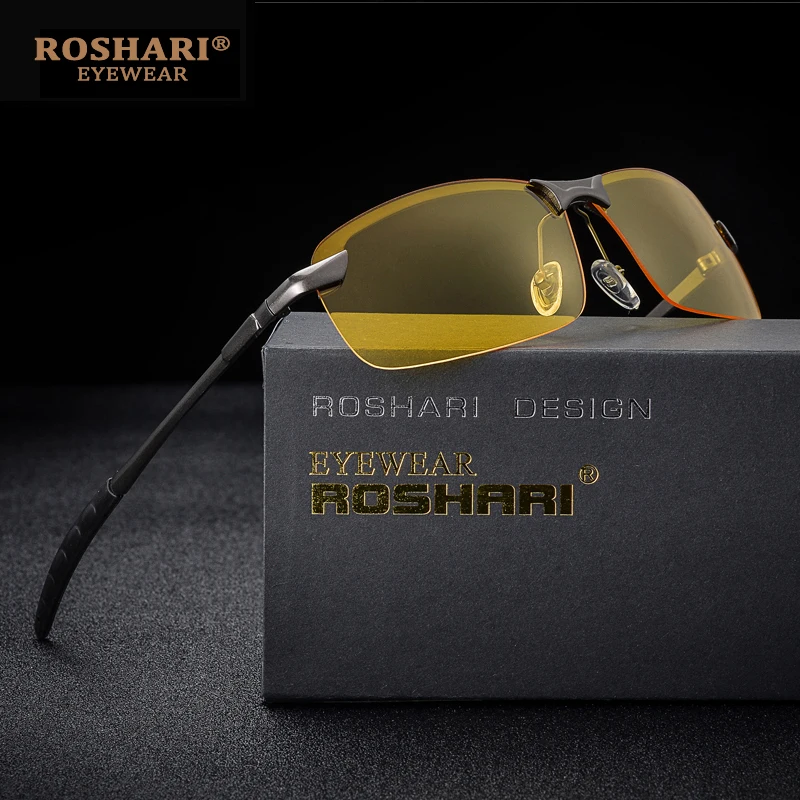 RoShari Men Glasses Car Drivers Night Vision Goggles Anti-Glare Sun glasses men Polarized Driving Sunglasses retro gafas de sol