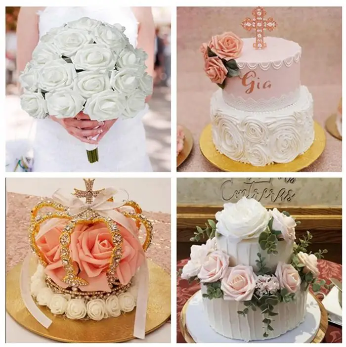 Hot Selling Colorful Foam Artificial Rose Flowers w/Stem, DIY Wedding Bouquets Corsage Wrist Flower Headpiece Centerpieces Home