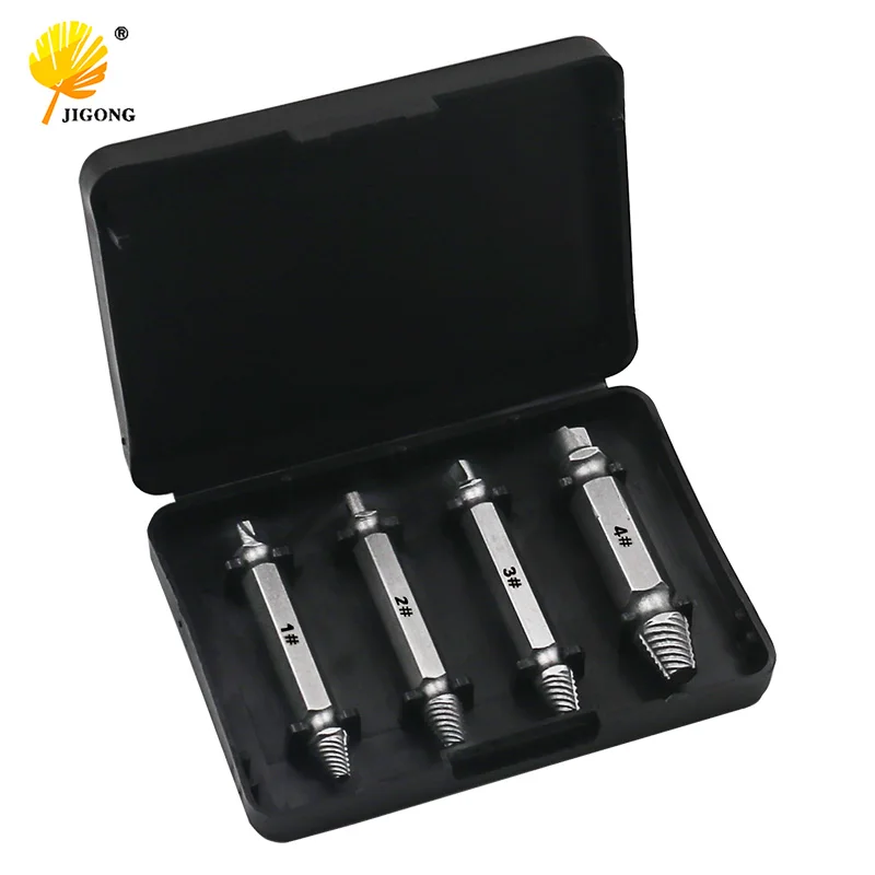 4Pc Double Ended Screw Extractor Broken Breakage หัวสกรู Extractors ไม้ Bolts Remover สารสกัดจากเจาะเครื่องมือ1 #2 #3 #4 #