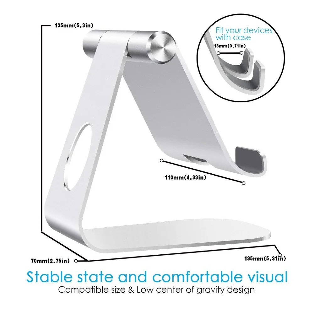 Soporte de escritorio ajustable para tableta, base de aluminio Compatible con tableta de 4 a 13 pulgadas, iPad 9,7, 10,5, 12,9, Kindle,Nexus