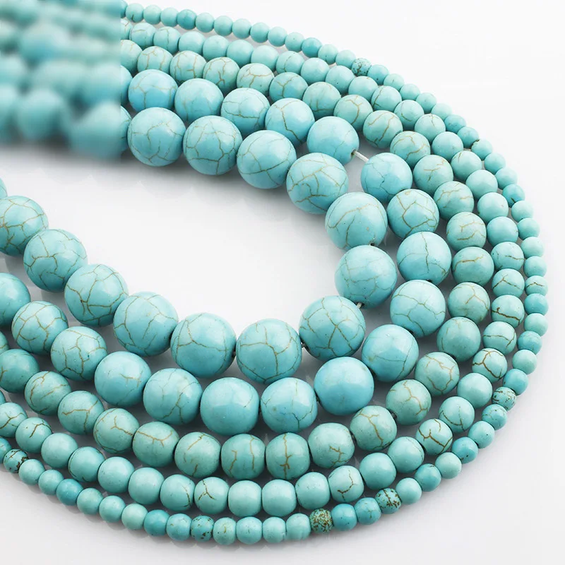 1strand/lot 4 6 8 10 12 mm Smooth Natural Turquoises Round Loose Spacer Bead For Jewelry Making DIY Necklace Bracelet Wholesale image 4