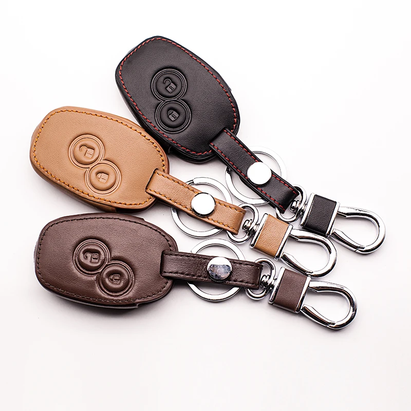 Leather car key case cover For Renault Kangoo Scenic Megane Sandero Captur Twingo Modus remote control cover 2 buttons Key Shell