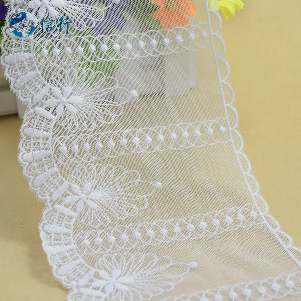 12cm Width Cotton Embroidery White Lace Sewing Ribbon Guipure Trims Fabric Warp Knitting DIY Curtain Garment Accessories#3592