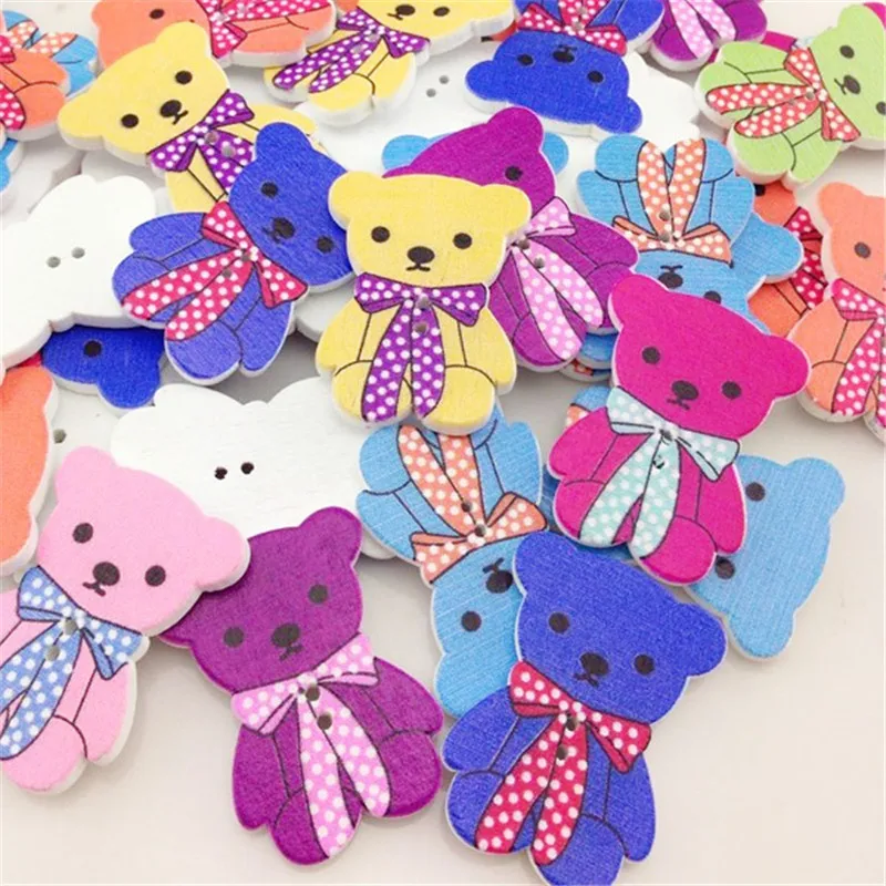 50 pcs  Big Bear Wood Baby's /Kid's Buttons 40x17mm Sewing Craft Mix WB164