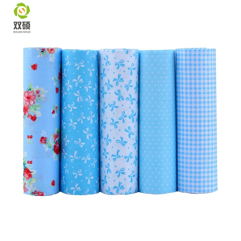 Shuanshuo Bule Color Cotton Patchwork Fabric Fat Quarter Bundles Fabric For Sewing DIY Crafts  Doll Cloth 40*50cm 5pcs/lot