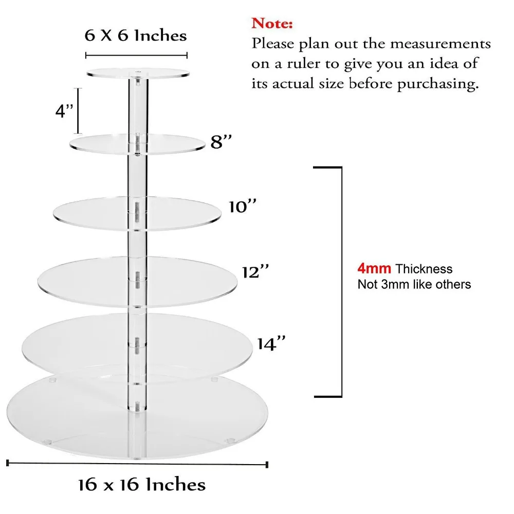 رائعة واضح الاكريليك كعكة برج 6 الطبقة جولة جميلة عالية الجودة الاكريليك كب كيك حامل الزفاف مهرجان الديكور