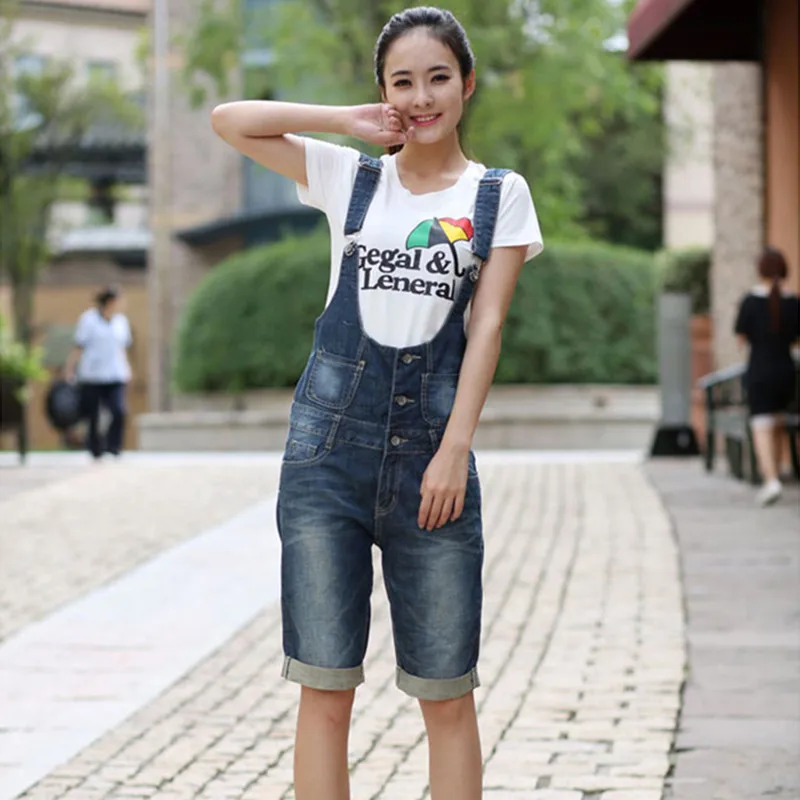 Free Shipping 2021 New Fashion Half Length Denim Bib Pants Summer Jumpsuit And Rompers Jeans Backless S-XL High Quality Overalls