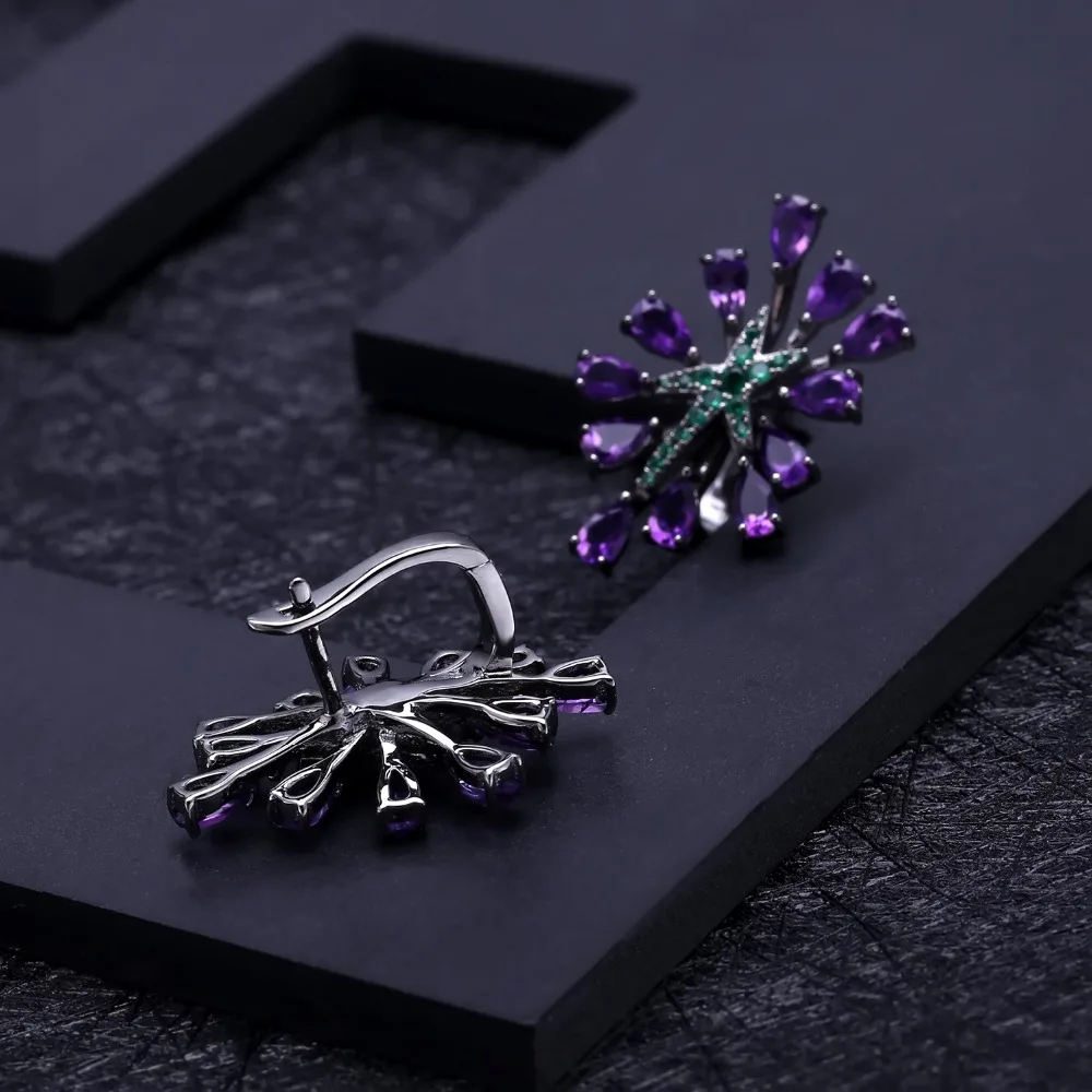 GEM\'S BALLET 4.69Ct Natural Amethyst Gemstone Clip Earrings 925 Sterling Sliver Vintage Gothic Punk Earrings For Women Party