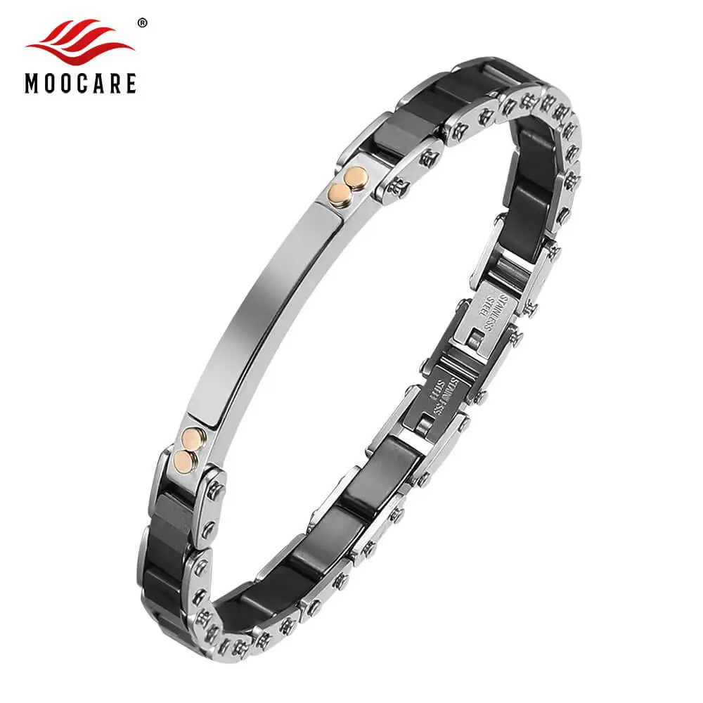 Moocare Ceramic and Stainless Steel Bracelet Black Trendy Adjustable Charm Metal Hand Chain For Men and Women