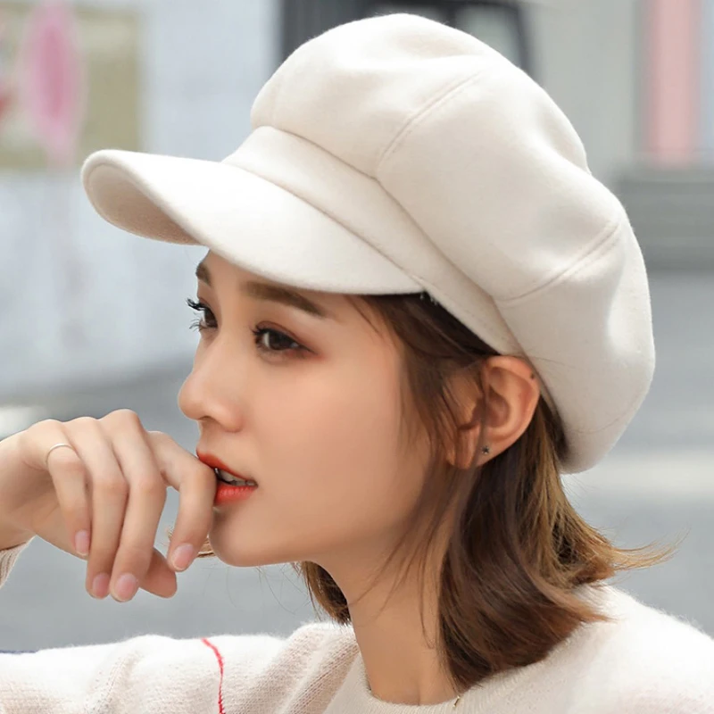 2019 Auutmn Winter Hats For Women Solid Plain Octagonal Newsboy Cap Men Ladies Casual Wool Hat Winter Beret Women Painter Cap