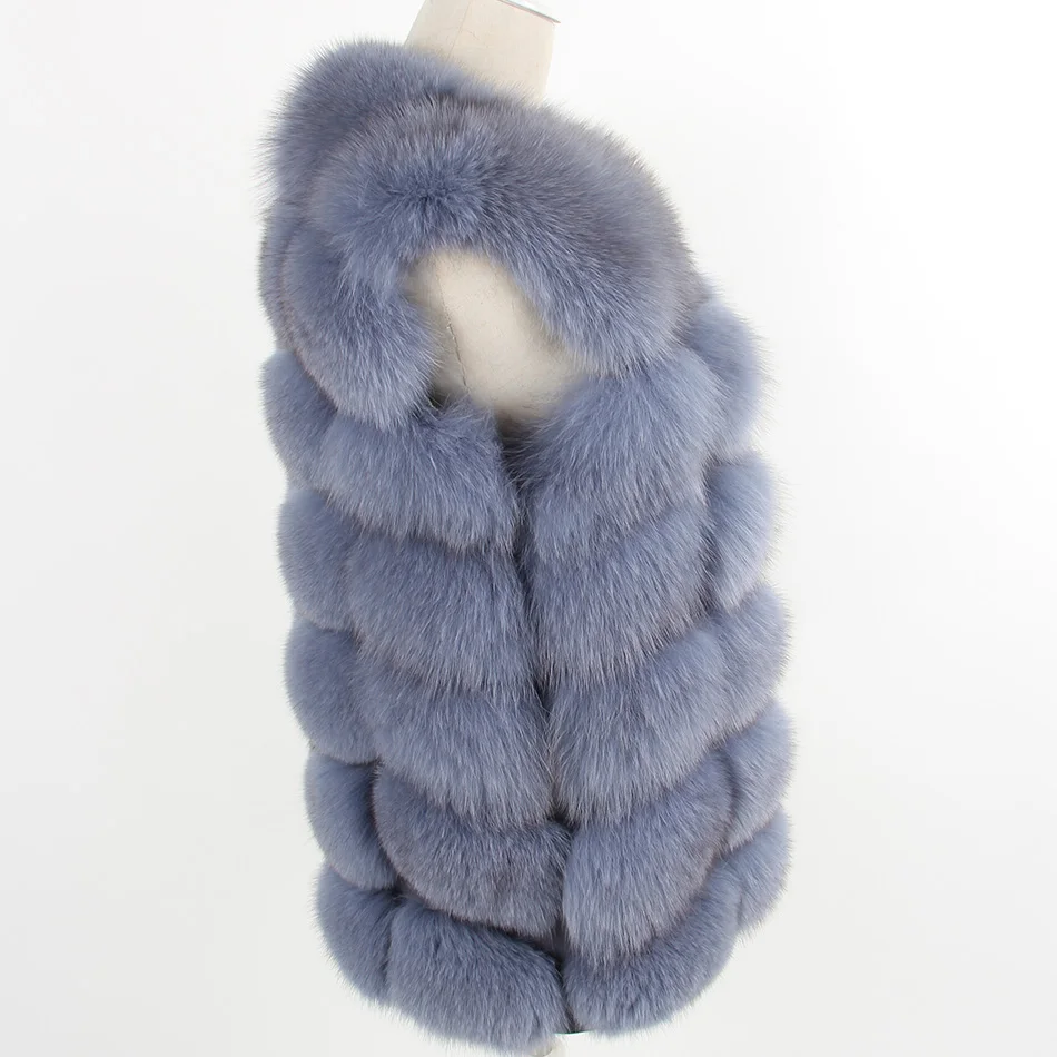 maomaokong Women's puls Size Grey Natural Fox Fur Vest Coat Fashion fur Grass Vest Jacket Park