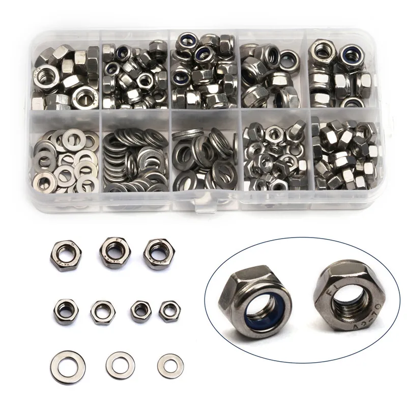 

255PCS M4/M5/M6 Stainless Steel Hexagon Screw Bult Nuts Washer Kit With Flat Washer Plain Washer Gaskets Assortment Kit