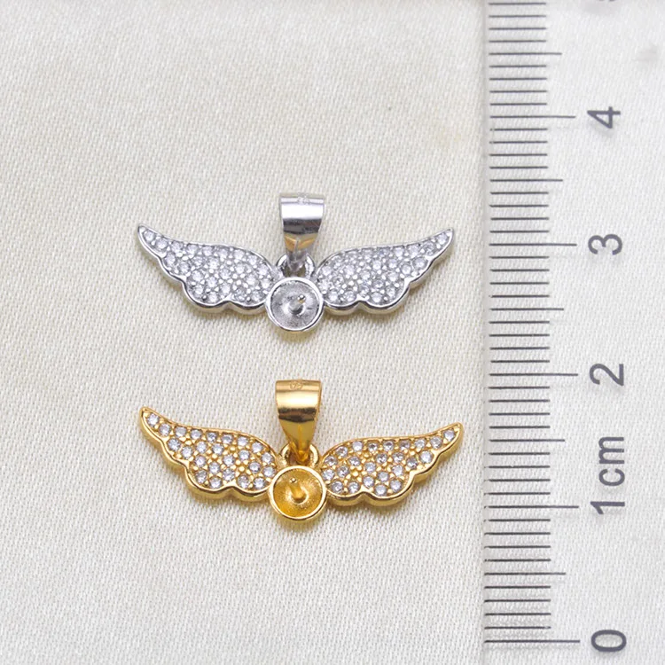 S925 Sterling Silver Little Wing Pendant Settings Women DIY Pearl Pendant Holder Lovely Wing in Gold&Silver Color 3Pcs/Lot