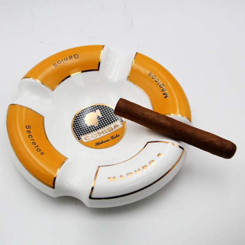 High Quality! COHIBA High-definition fashion 4 Holder China Large Size 245*245*40mm Round Cigar Ashtray ceramic CL1903041037