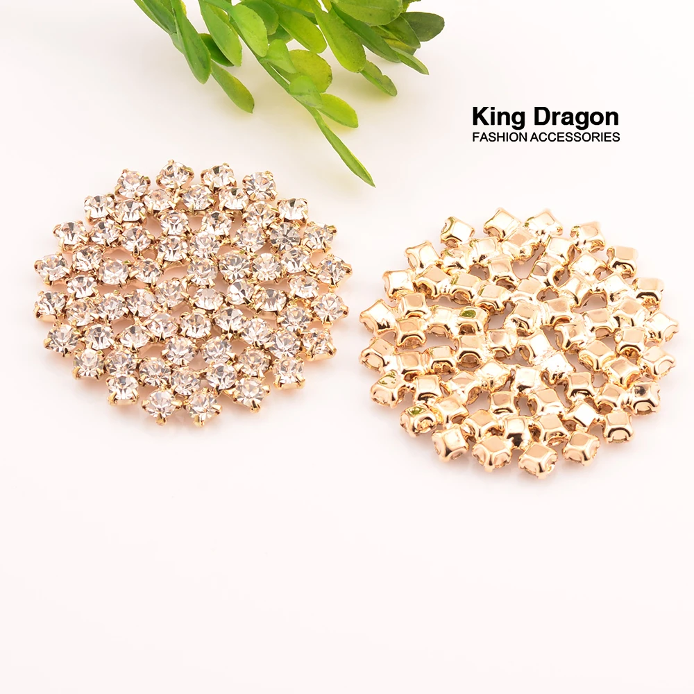 New Arrival Rhinestone Embellishment Used On Invitation Card Decoration Buttons 45MM 2PCS/Lot Gold Color Flat Back KD395