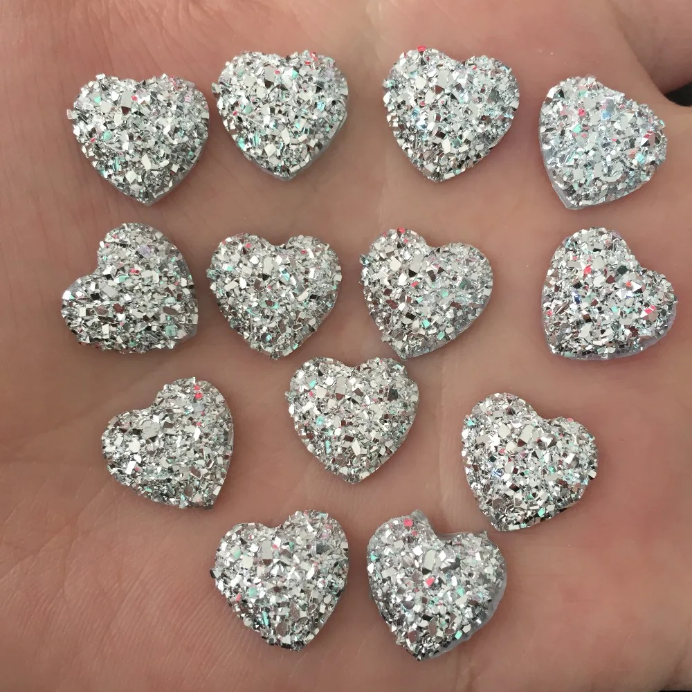 DIY 80pcs 12mm silver AB Resin Bling Sweet heart flatback Scrapbooking for phone/Wedding D500*2