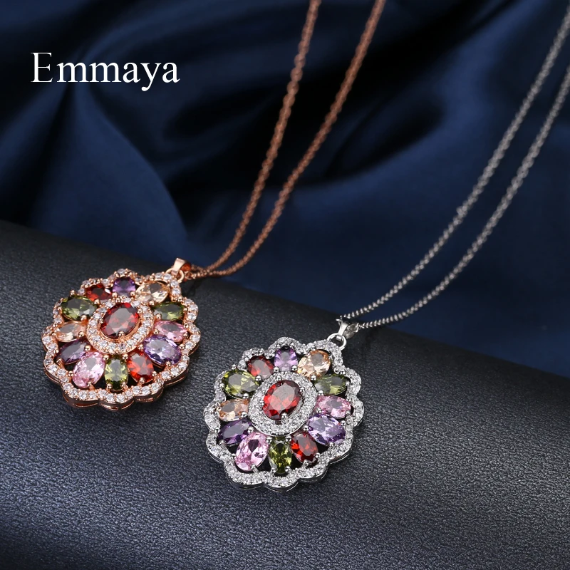 Emmaya Brand Luxury Elegance Charm AAA Cubic Multicolor Zircon Two Colors Necklace Sets For Women Popular Wedding Jewelry Gift