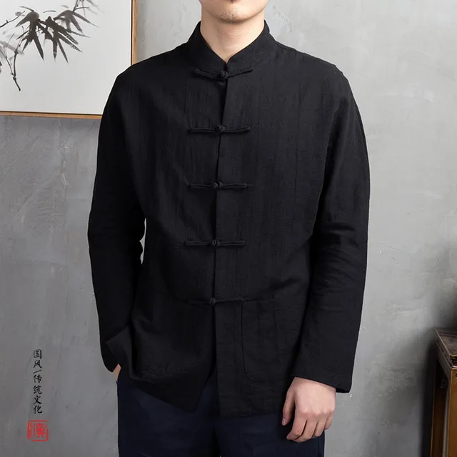 Men\'s Traditional Chinese Clothing Mens Cotton Linen  Shirts Cardigan Kung Fu Tai Chi Master Costume Male Fashion Tops CN-018