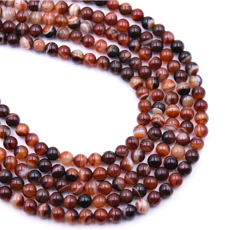 Natural Stone Beads For Jewelry Making Stripes Rose Red Agat DIY Bracelet Necklace Round Crystal 4 6 8 10 12 mm 15''