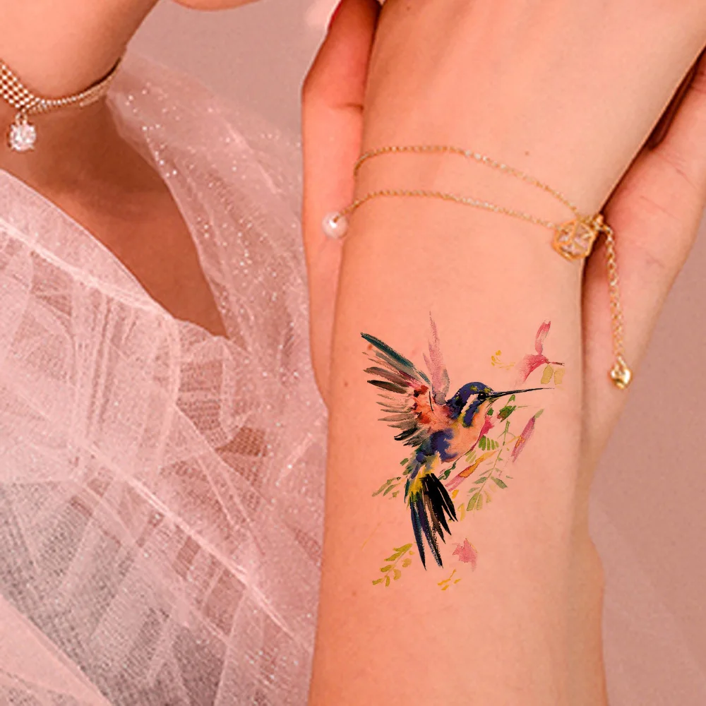 Watercolor Humminbirds Bird Wrist Arm Tattoos Temporary Women Girl Body Art Drawing Tattoo Little Animals Custom Makeup Tip Tato