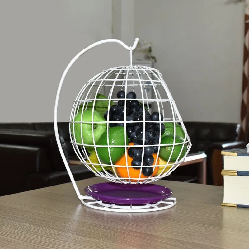 Household Swing Basket Shape Fruit Plate Countertop Metal Fruit Basket Black Creative Style Tray Stand Storage Basket