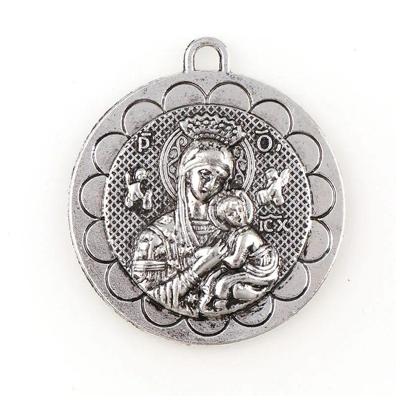 Silver Plated Round Saint Christopher & St. Christopher  Medals Charms Pendants For  Key chain  Religious Necklace Accessories