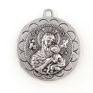 Banhado a prata encantos redondos para chaveiro, acessórios colar religiosos, Saint Michael e St Christopher Medalhas 8 principais vendas chaveiro de são cristovão - №3