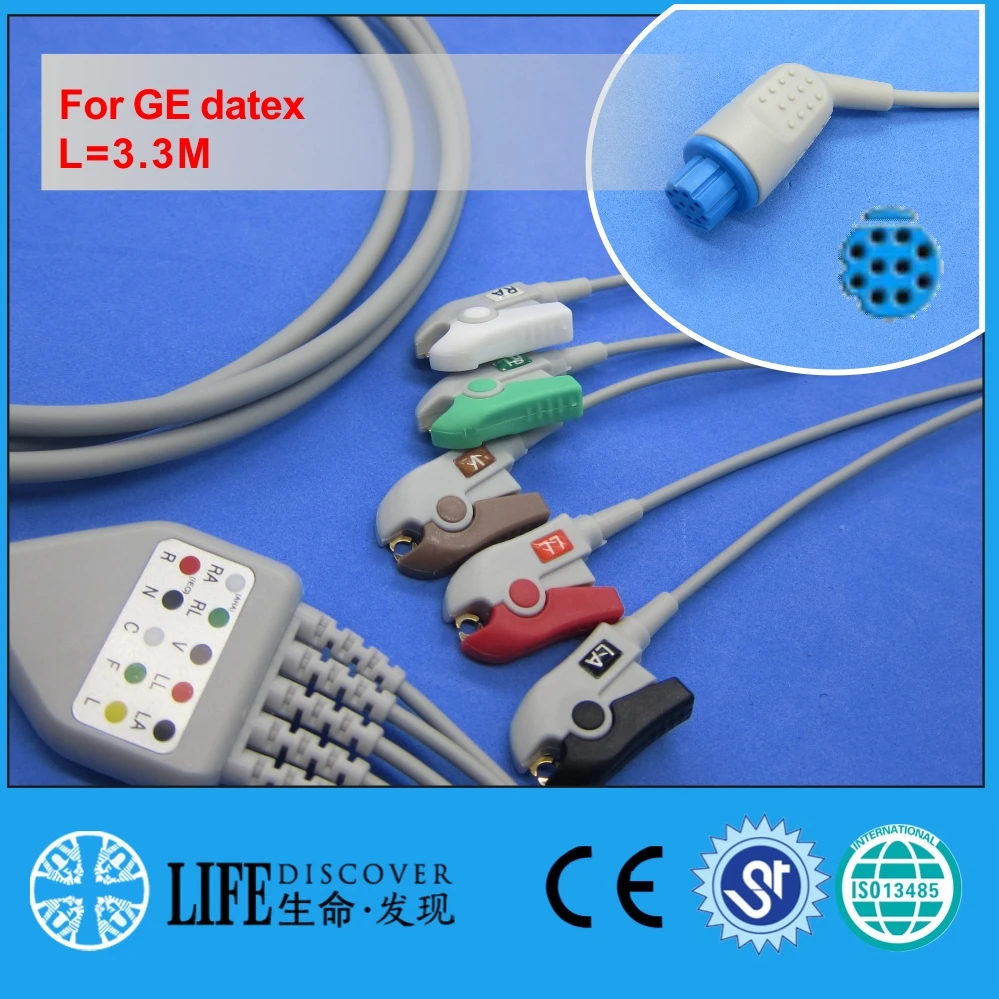 

one piece ECG cable with 5 clip lead wires for GE datex patient monitor