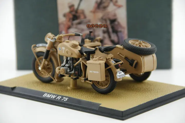 Classic Die Cast Metal 1/24 R75 World War Ii German Side Three Wheeled Motorcycle Desktop Display Collection Model For Children